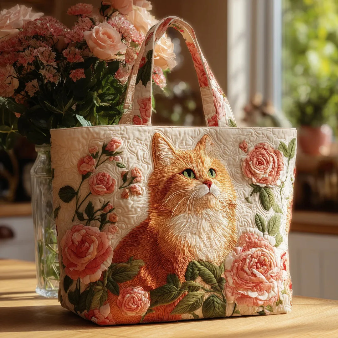 Borsa Artigianale - Gatto Ginger con Rose
